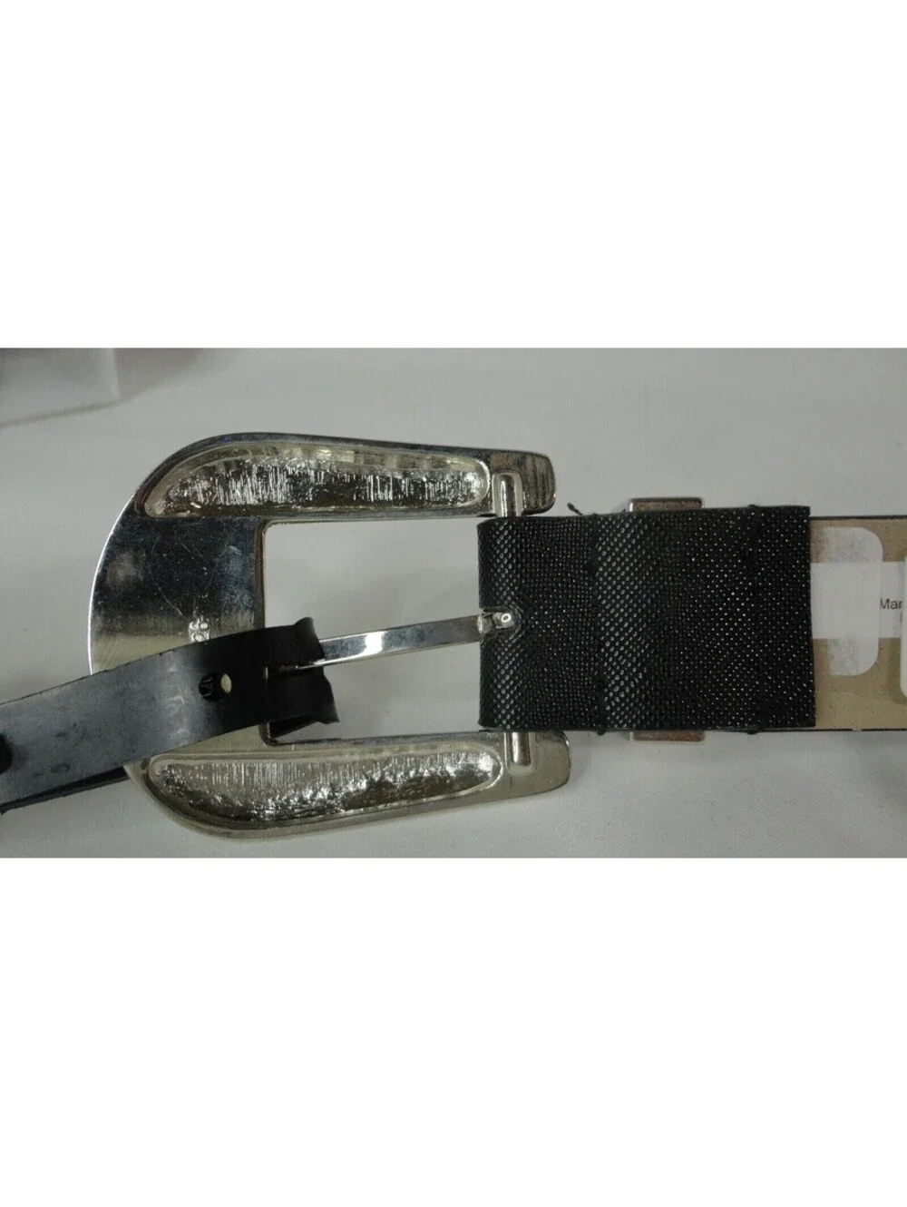 Steve Madden Womens Western Saffiano Buckle Faux Leather Belt Black Size Large